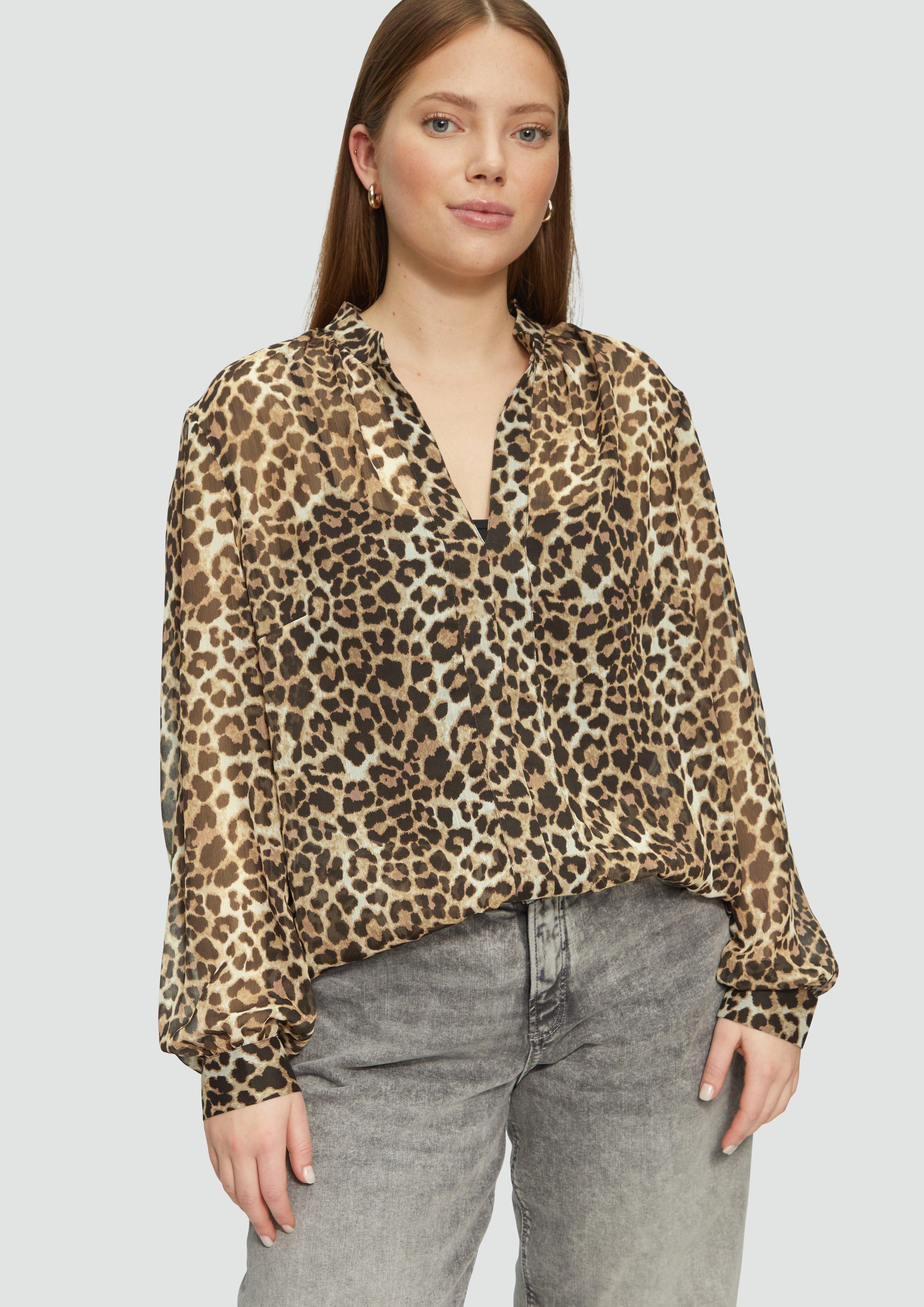 Langarmbluse Leicht transparente Chiffonbluse mit All-over-Print