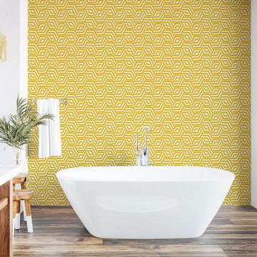 Abakuhaus Vinyltapete selbstklebendes Wohnzimmer Küchenakzent, Gitter Hexagons Yellow Chevron