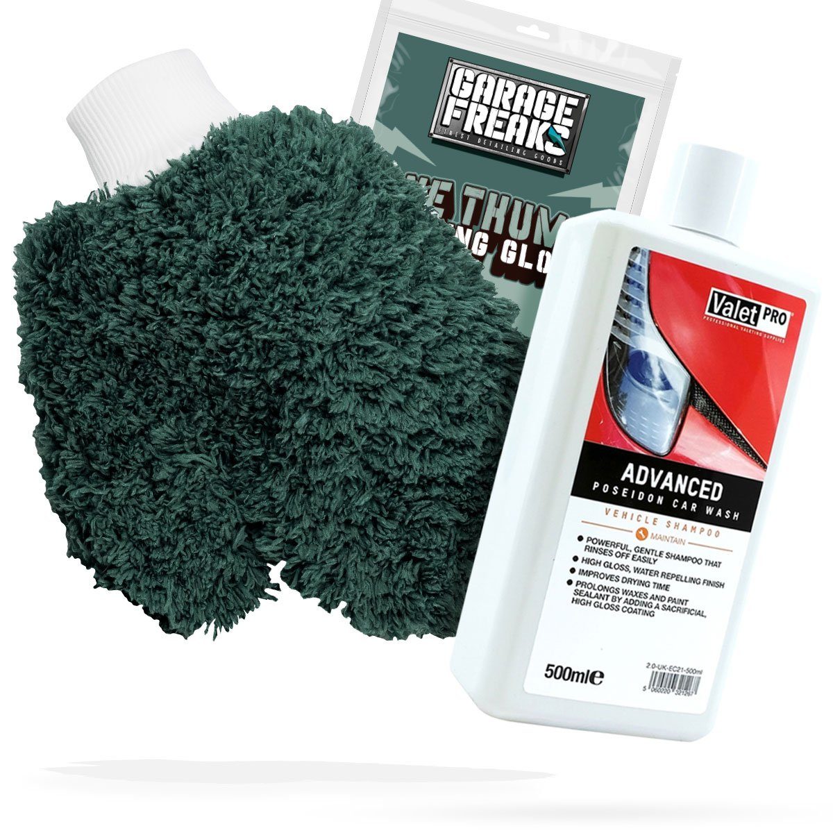 detailmate Auto Waschhandschuh Waschset - Garage Freaks + Autoshampoo ValetPRO Auto-Reinigungsmittel (Autowäsche - Reinigungs Set - Mikrofaser - Auto Reinigung)