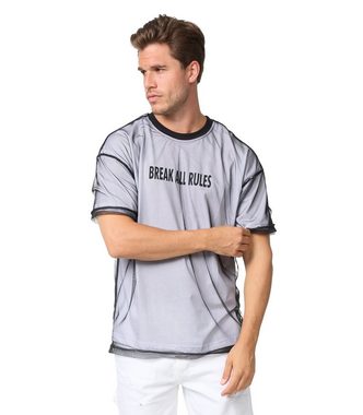 Denim House T-Shirt Herren Oversize T-Shirt mit Print und Netz-Übershirt