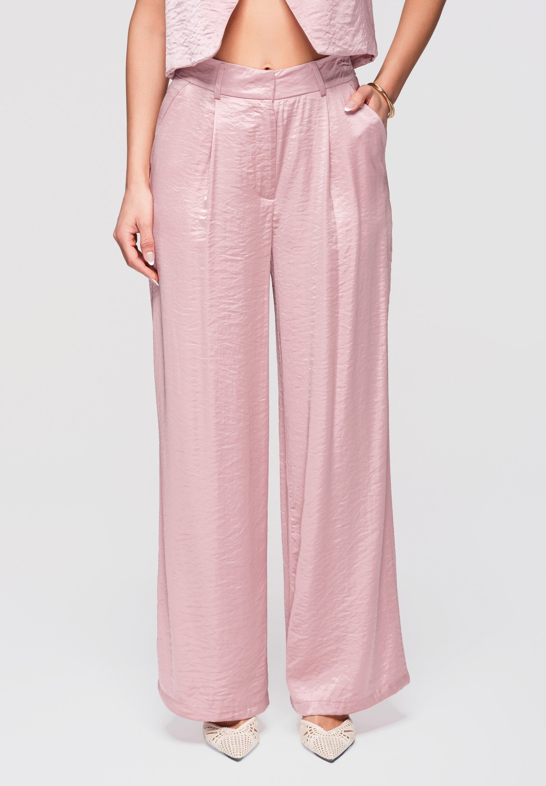 OMBRE Palazzohose Damen Wide Leg Hose High Waist Elegant (kein Set, 1-tlg) Modellierende Abnäher vorne