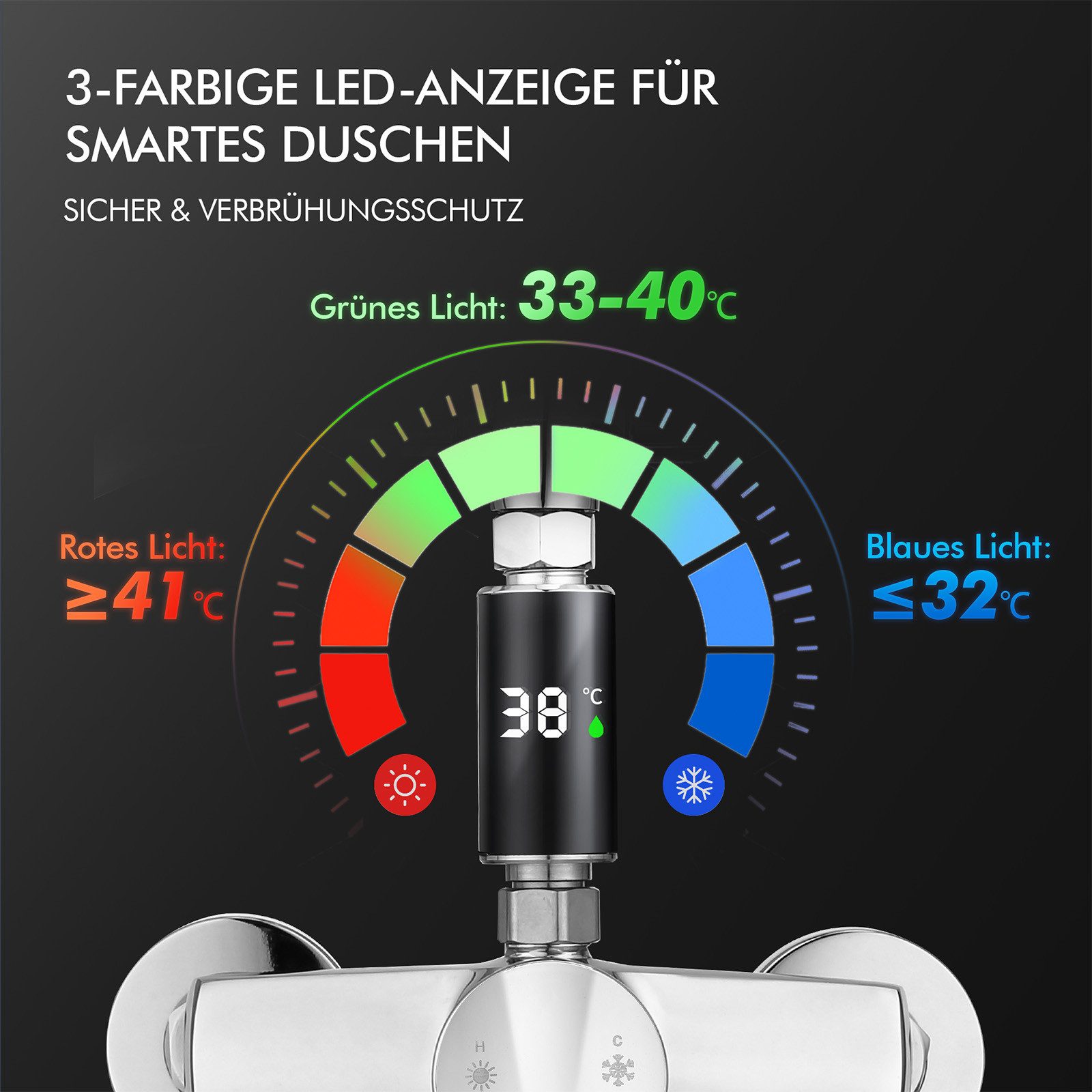 HOMELODY Duschsystem Regendusche 10 Zoll LED Temperaturanzeige 2 Funktionen, Mit LED Anzeige, 3 Strahlarten, höhenverstellbar, kein zweites Bohren – Bild 3 von 5