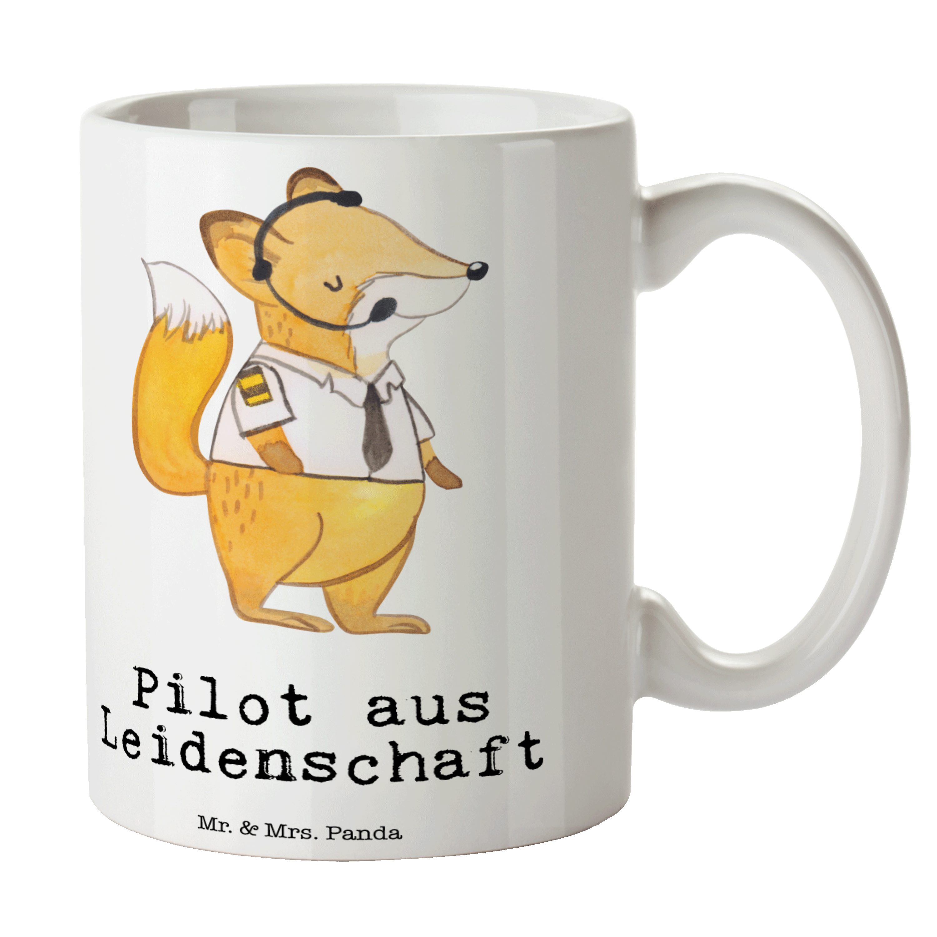 Mr. & Mrs. Panda Tasse Pilot aus Leidenschaft - Weiß - Geschenk, Ansage, Cockpit, Tasse Moti, Keramik