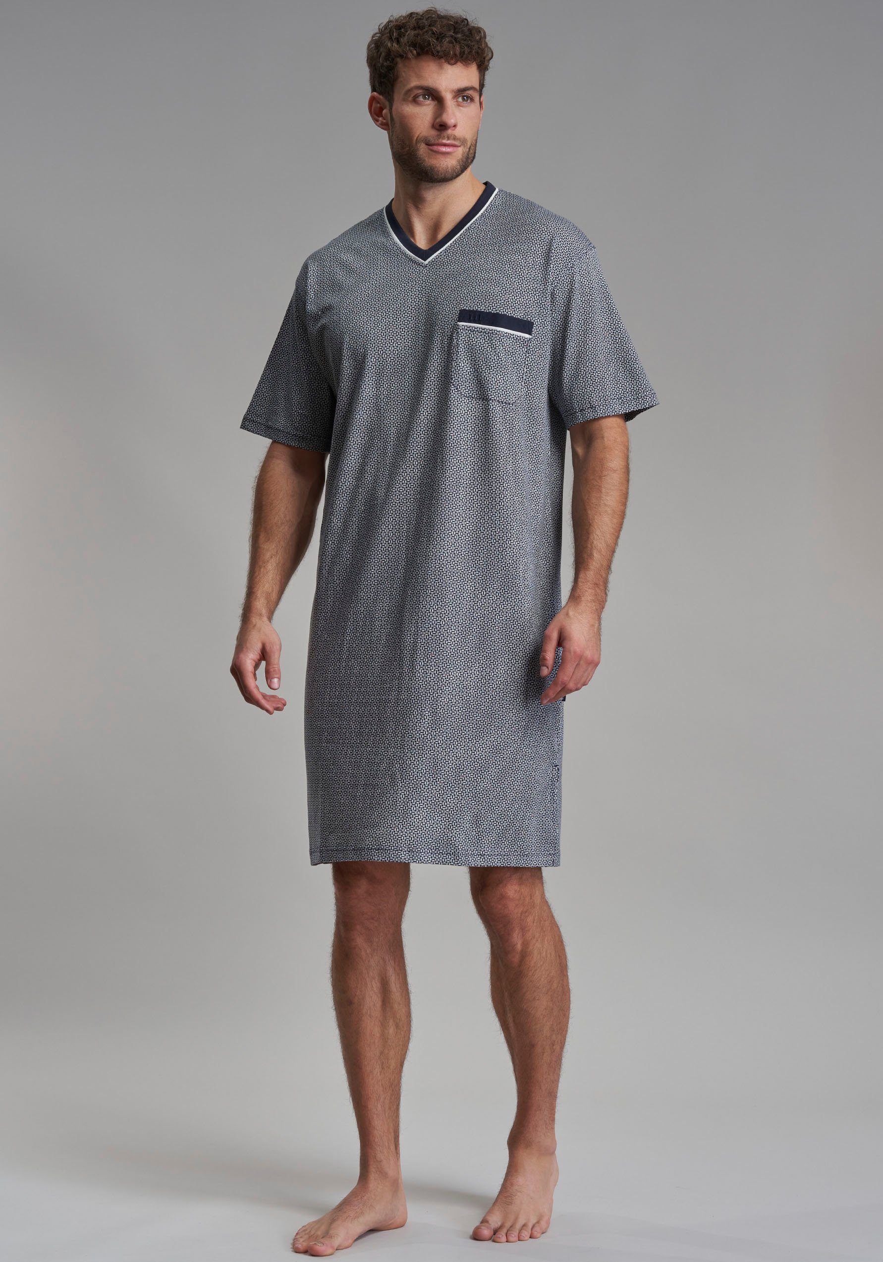 GÖTZBURG Nachthemd Brooklyn V-Ausschnitt, Kurzarm, Brusttasche, mit Muster, Baumwolle, weich