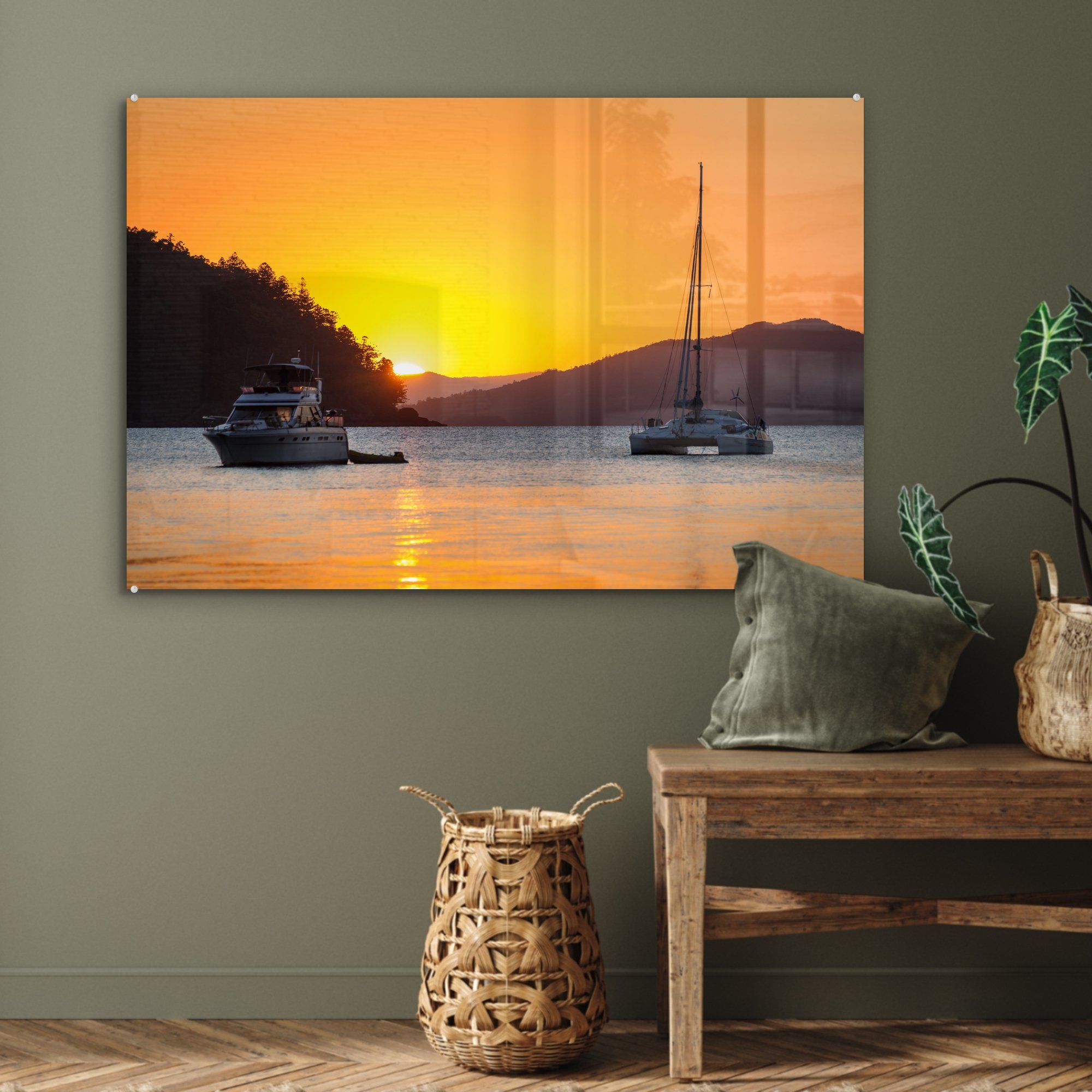 Islands der Whitsunday Acrylglasbild vor der & Wohnzimmer Boote St), vor Acrylglasbilder (1 Schlafzimmer Anker, Küste MuchoWow
