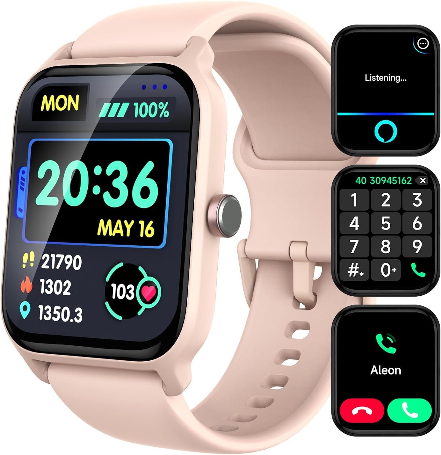 IFMDA fUR mit Alexa-Stimme,300mAh,Sportuhr Schrittzähler Smartwatch (1.8 Zoll, Android / iOS), mit Telefonfunktion,IP68 Wasserdicht,Herzfrequenzmesser, Schlafmonitor