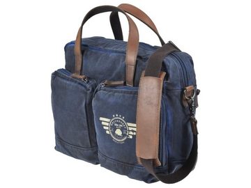 Greenburry Umhängetasche "Aviator Blue Edition" blau, Canvas mit Lederbesatz, Businesstasche 39x29cm mit Notebookfach