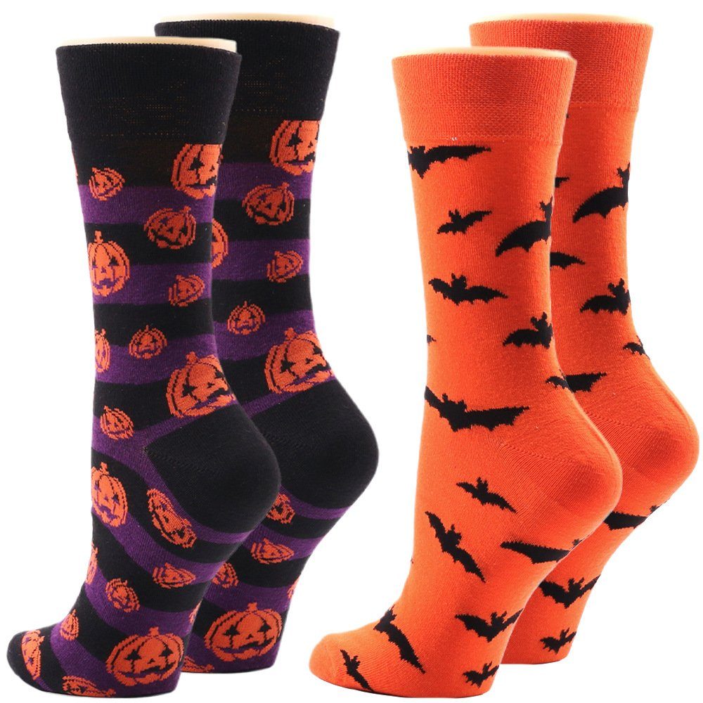 Haiaveng Langsocken Halloween-Socken, Herren- und Damen Socken, Sportsocken 2er-Pack Orange