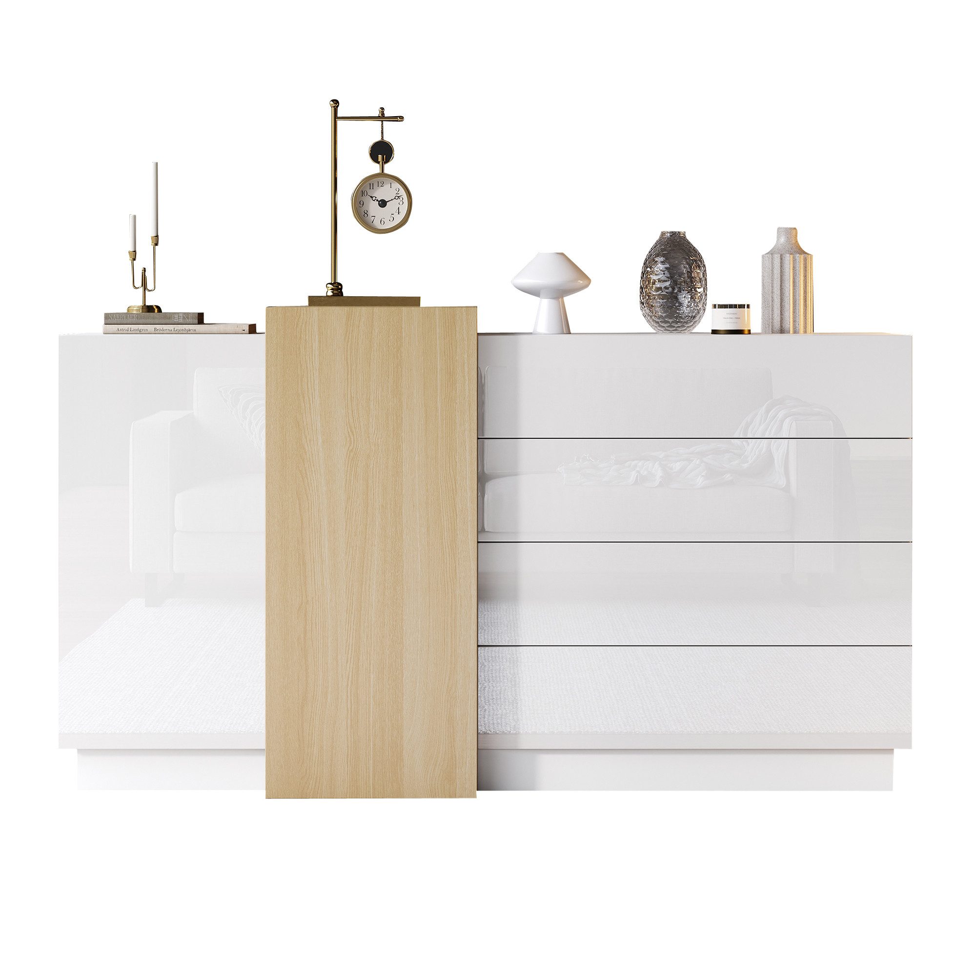 OKWISH Sideboard hochglänzende Oberfläche und Holzdekoration günstig online kaufen
