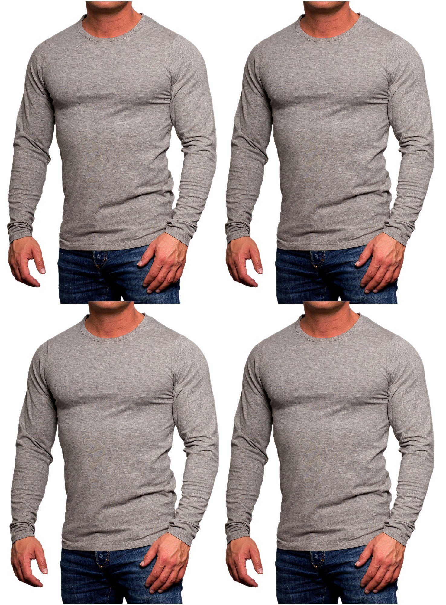 Jack & Jones Langarmshirt (4er-Pack) Basic Shirts mit Rundhalsausschnitt Light Grey | Rundhalsshirts