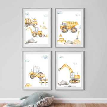 WANDKIND Poster Kinderzimmer Poster 4er Set Premium P757 / Baustelle, Wandposter in verschiedenen Größen