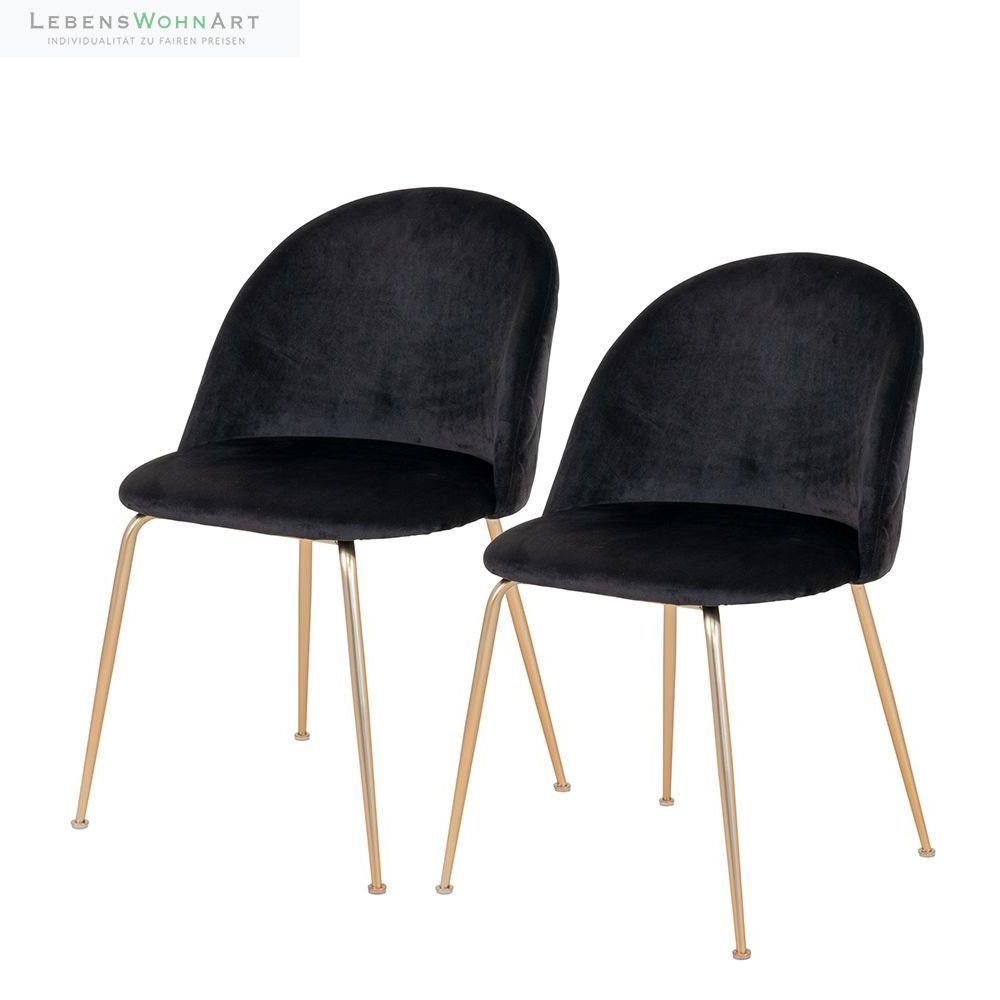 Stuhl Eleganter Stuhl GENF (2er Set) schwarz Samt - Beine in Messing-Look