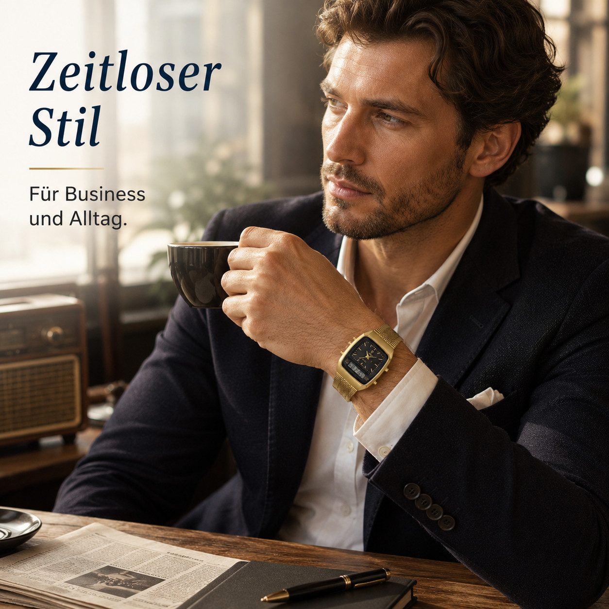Forrlite Quarzuhr Herren Quarzuhr Analog & Digital, (Retro Armbanduhr mit Edelstahlarmband, Datum, Wochentag, Alarm, Stoppuhr), 12/24H Anzeige, 3 ATM Spritzwassergeschützt