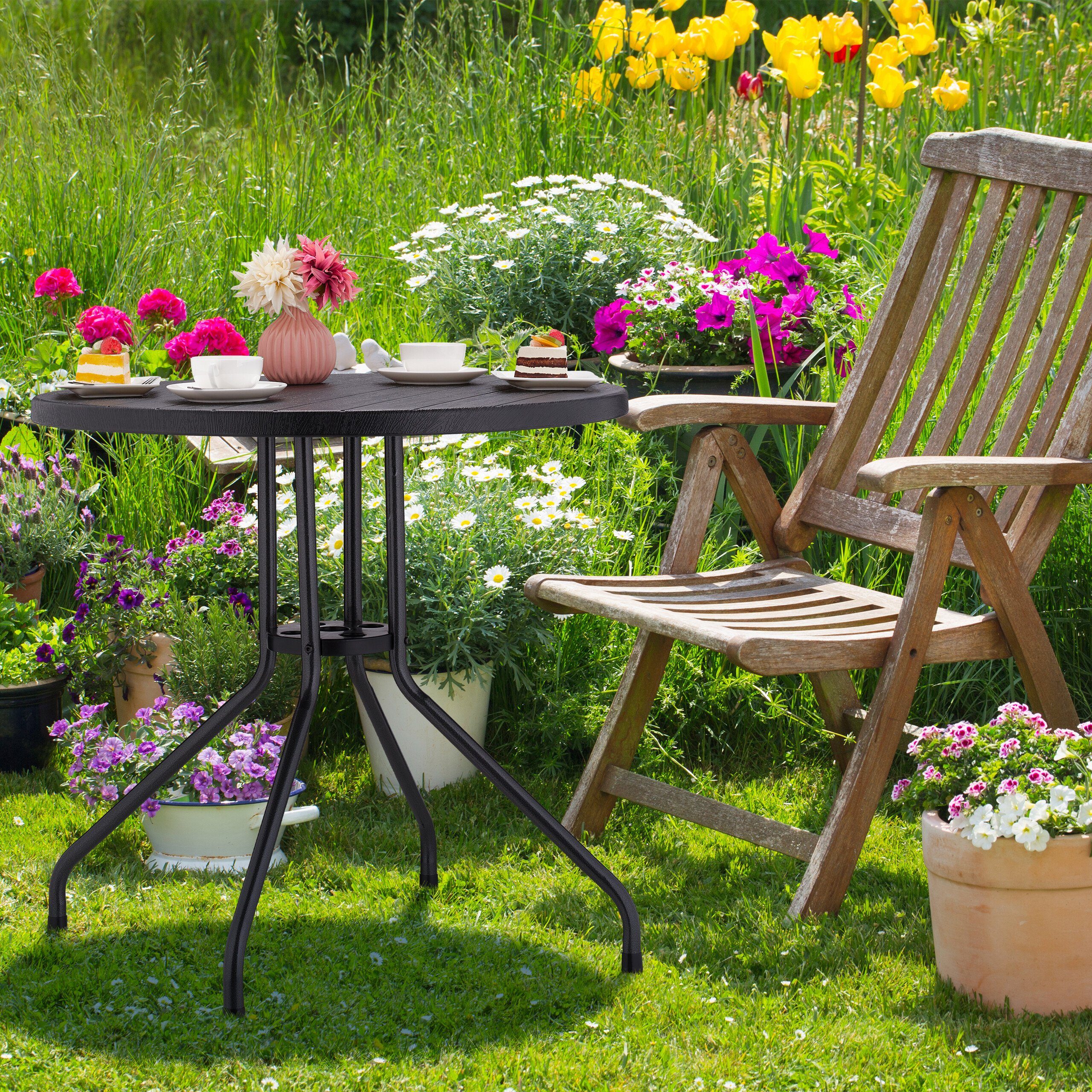 relaxdays Gartentisch Runder Gartentisch in Holzoptik günstig online kaufen