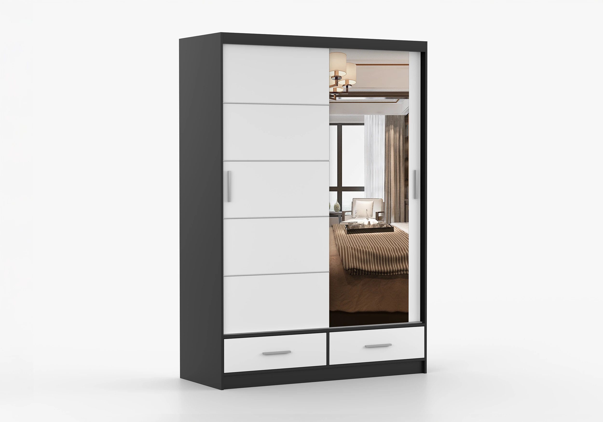 imoebel24 Schwebetürenschrank FLORENCE 150 cm - Schwarz / Weiss günstig online kaufen