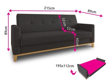 Sofnet Schlafsofa Wood, mit Schlaffunktion und Bettkasten, Bettsofa mit Holzfüße und Wellenfeder