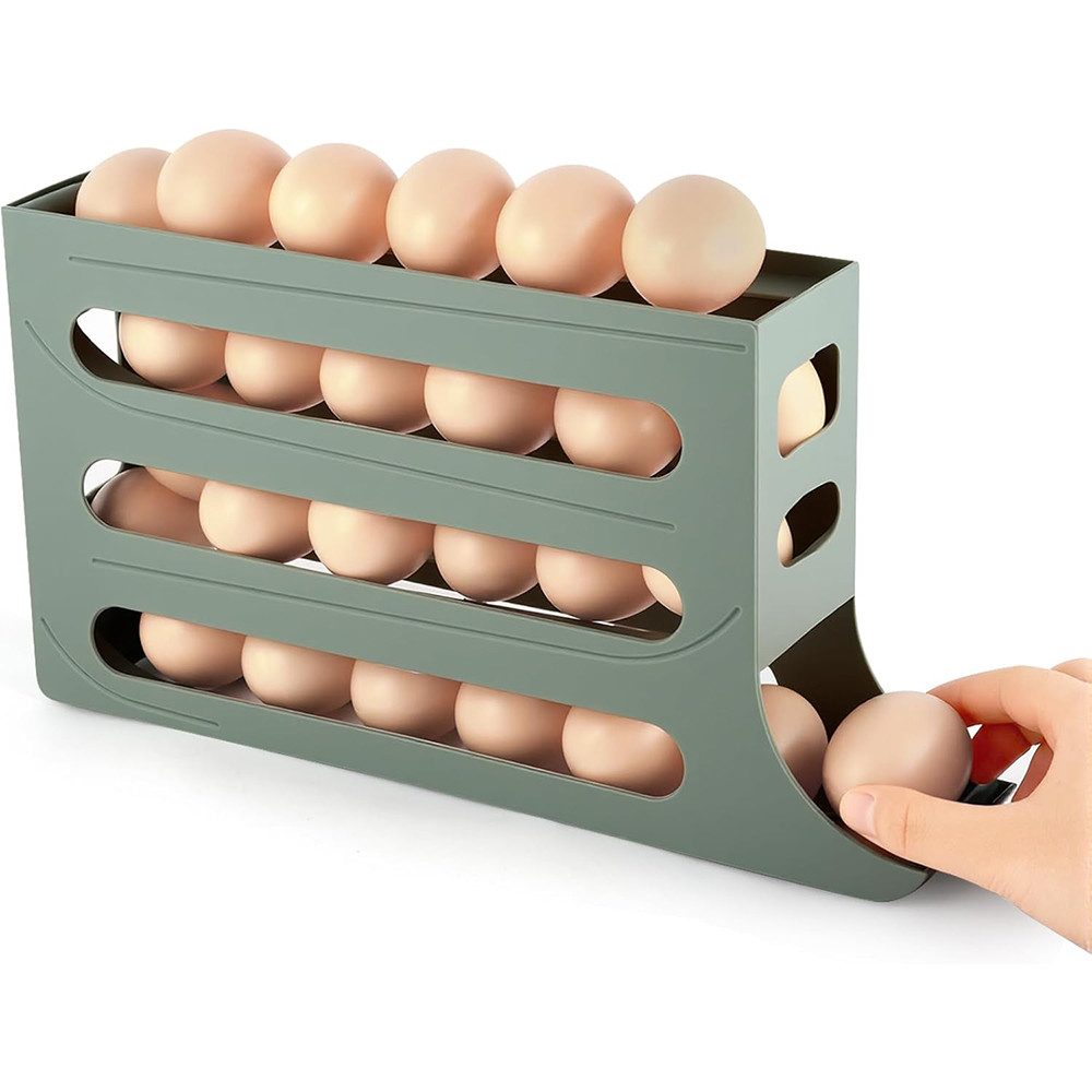 TUWENA Eierkorb 4-Tier Eier Aufbewahrung Kühlschrank, Automatisches Rollen Eierhalter, für 30 Eier, Eierhalter Automatisch Rollender Eierspender