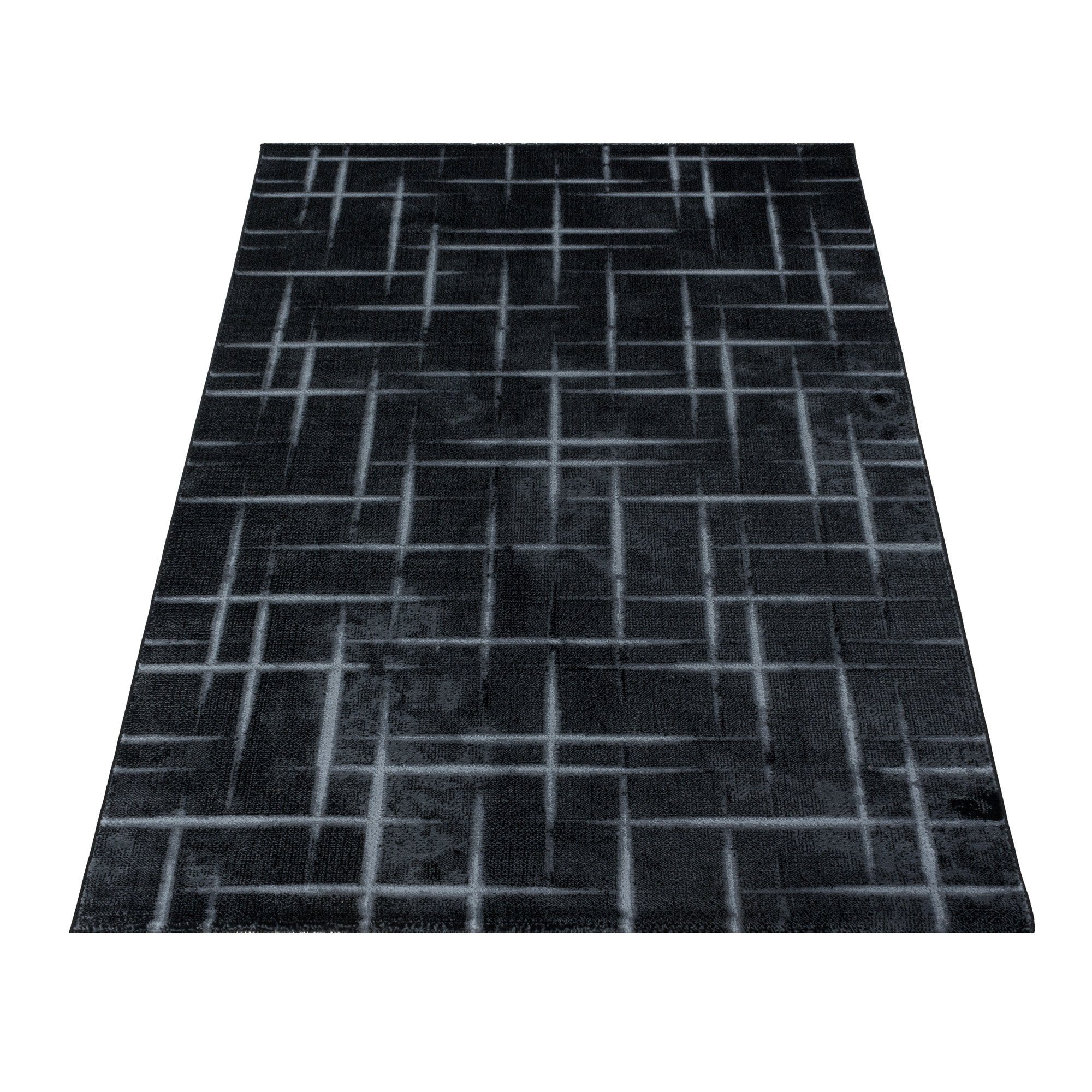 mm, Gestreift Wohnzimmer Gestreift Design, Teppich Carpetsale24, Höhe: 9 Schwarz Teppich Designteppich Läufer, Kurzflor Teppich Design