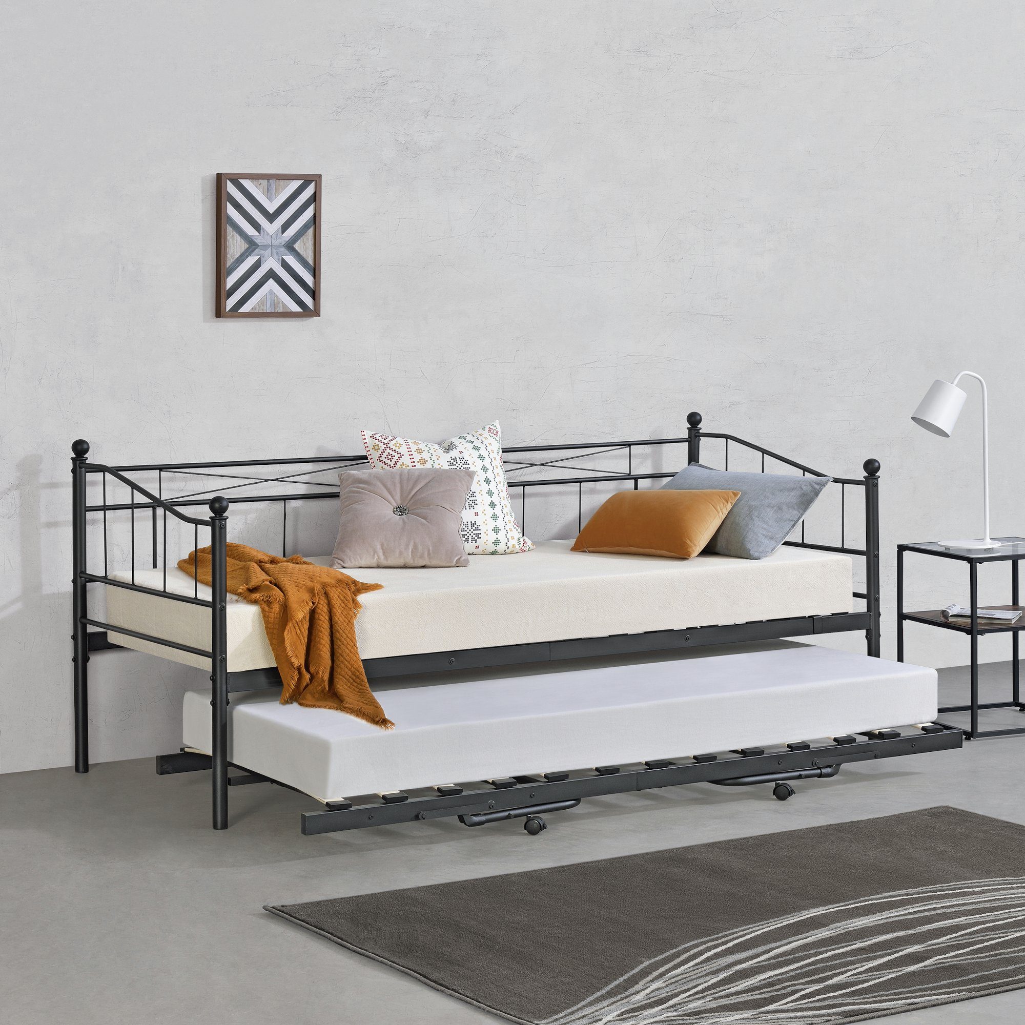 en.casa Metallbett, Skutskär Metallbett 90x200cm Schwarz günstig online kaufen