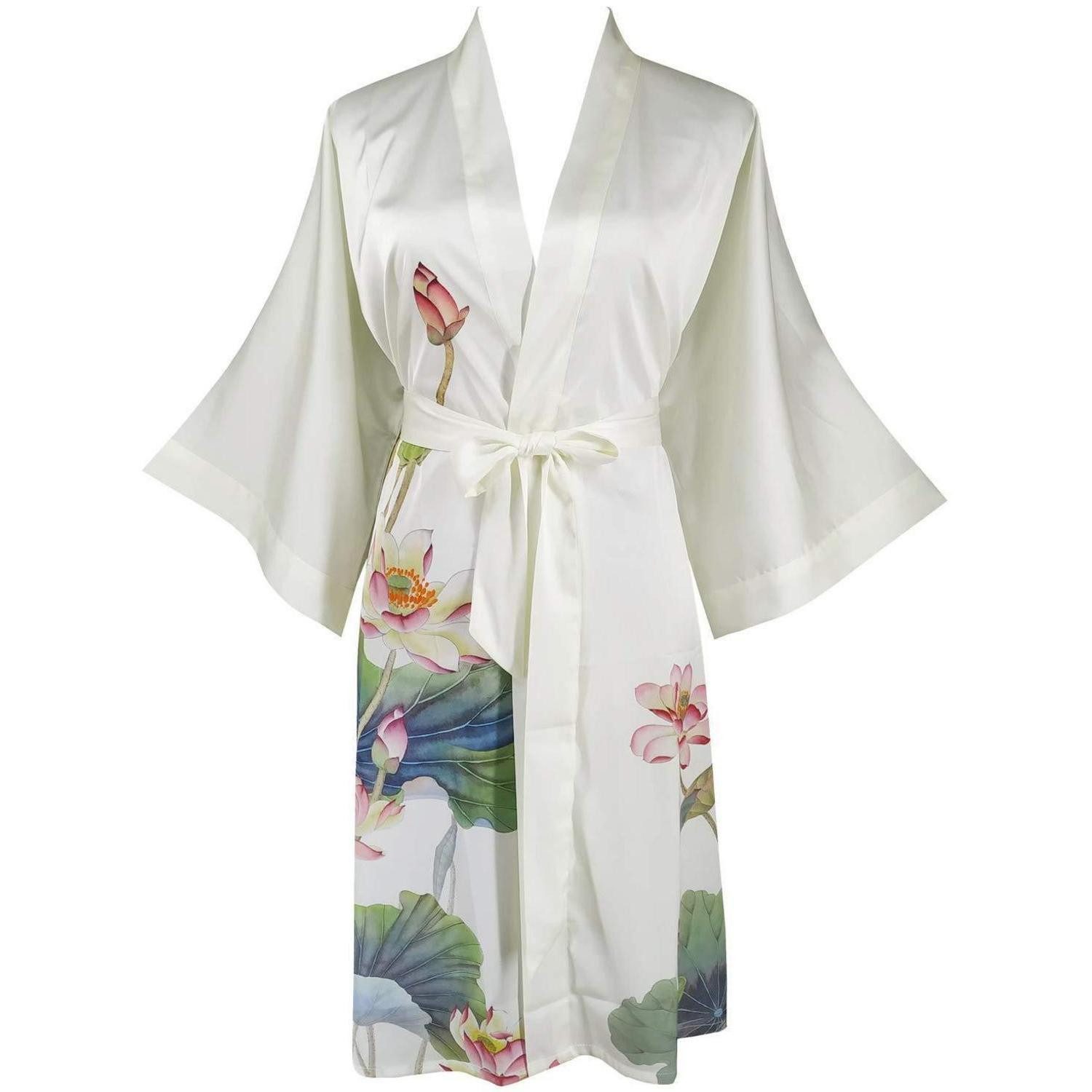 LuxusKollektion Kimono Kimono Kurz Robe Elfenbein Einheitsgröße, Textil, Kimono-Kragen