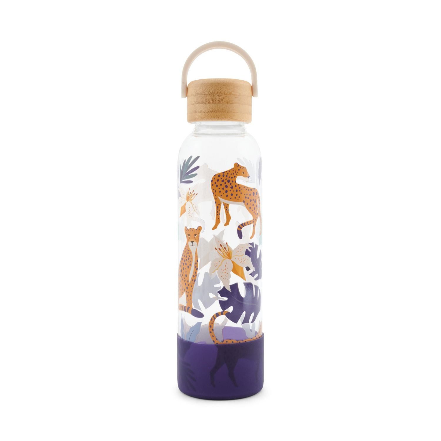 Kartenkompass Trinkflasche aus Glas mit Silikoncover, ""Midnight Blue""