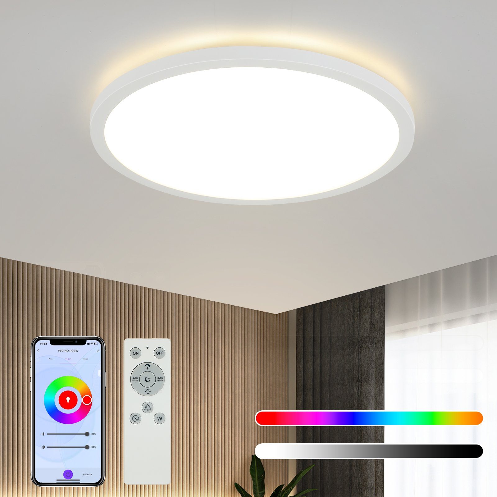 Nettlife Deckenleuchten RGB Farbwechsel LED Panel Rund Weiß 4000K WiFi 22W mit Samrt Life/TUYA, IP44,Farbwechsel, LED fest integriert, Neutralweiß, für Wohnzimmer Schlafzimmer Küche Kinderzimmer