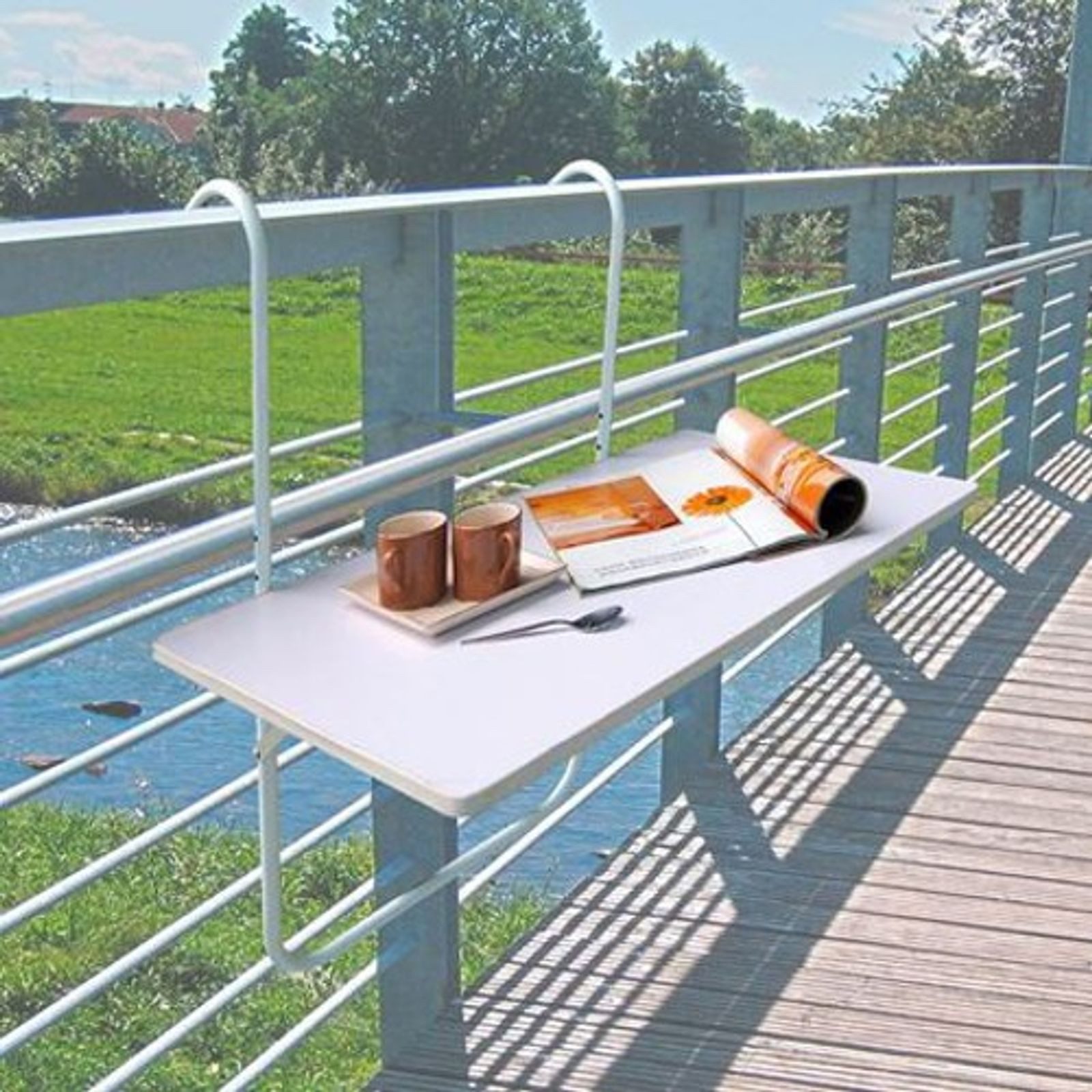 BURI Gartentisch Balkon Klapptisch weiß Balkontisch Gartentisch Hängetisch Campingtisch – Bild 3 von 3