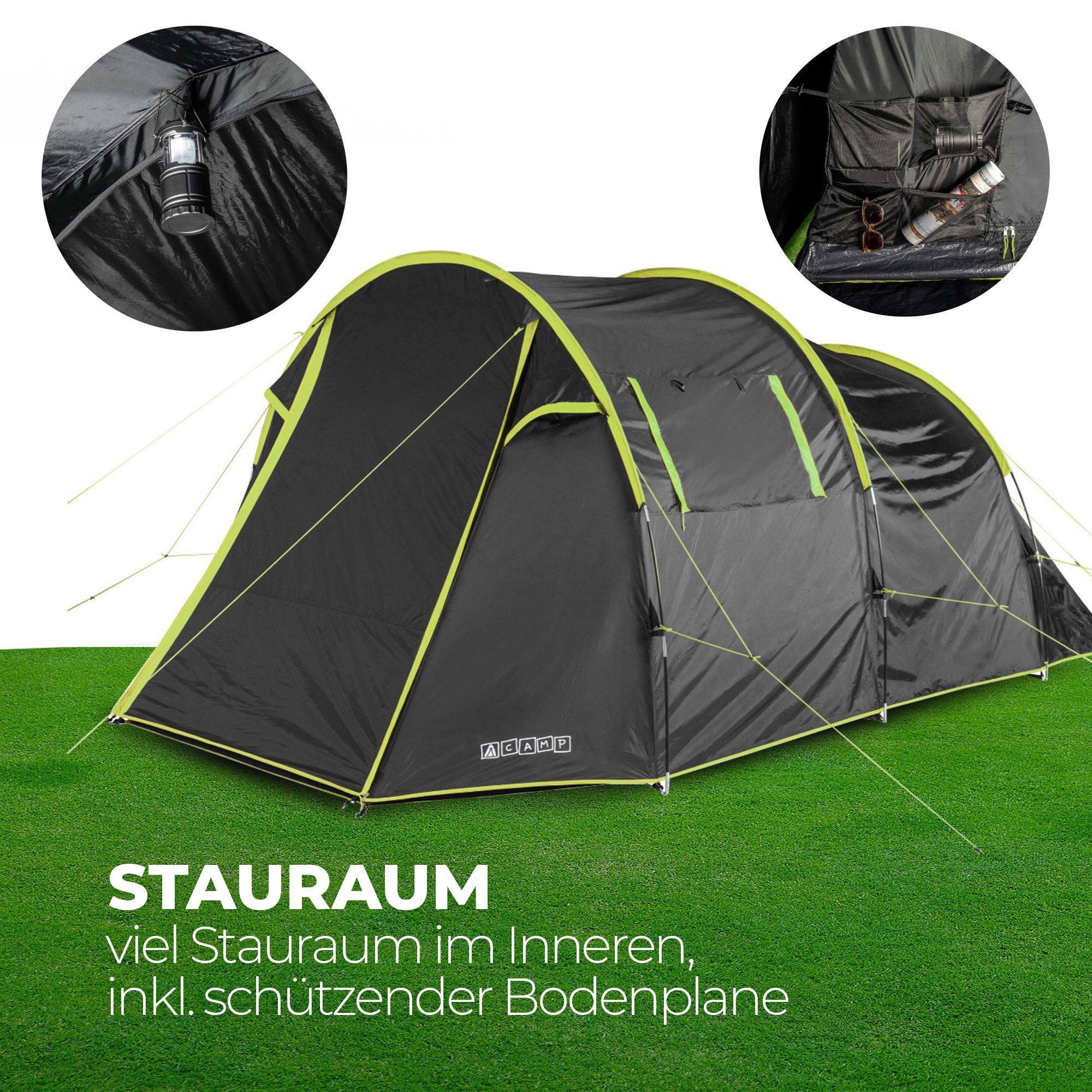 Bestlivings Tunnelzelt Familienzelt, Personen: 4, Gruppenzelt mit Vorzelt für Camping, Outdoor & Festivals