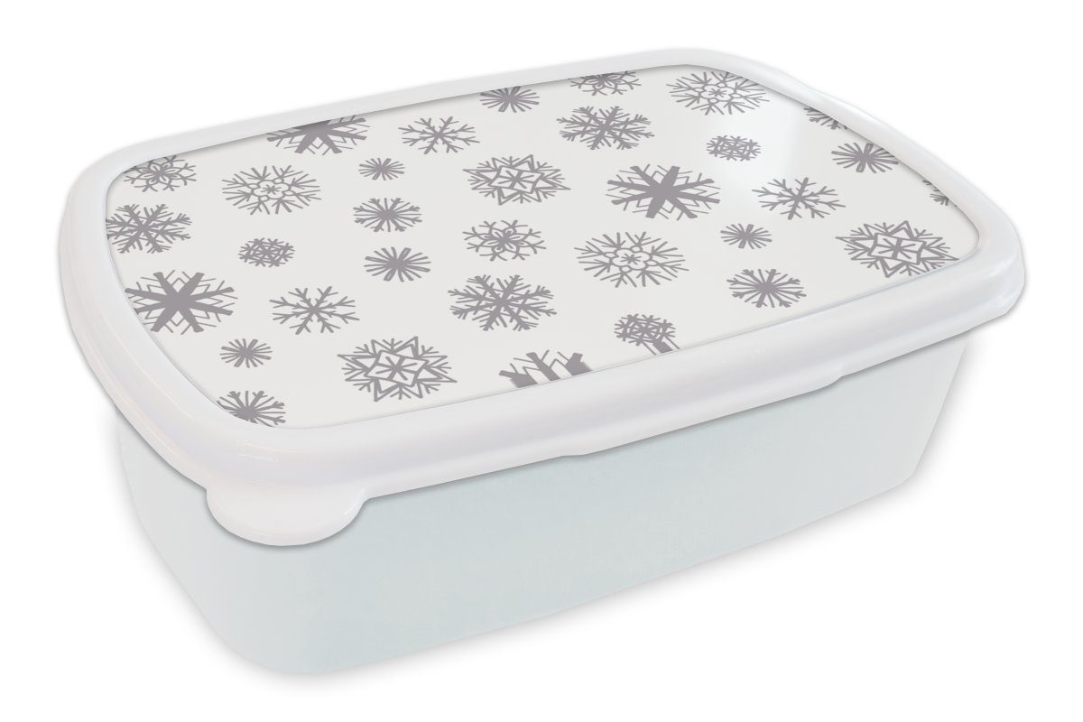 Brotbox - Brotdose, für MuchoWow Kinder - (2-tlg), Winter, Design Mädchen und Schneeflocke Erwachsene, Lunchbox für und Kunststoff, Jungs weiß