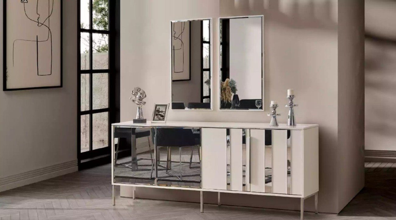 JVmoebel Sideboard Luxus St., Sideboard Sideboard Spiegel), Möbel in Europa (2 Made Modern Weiß Spiegel Design 1x mit Kommode mit