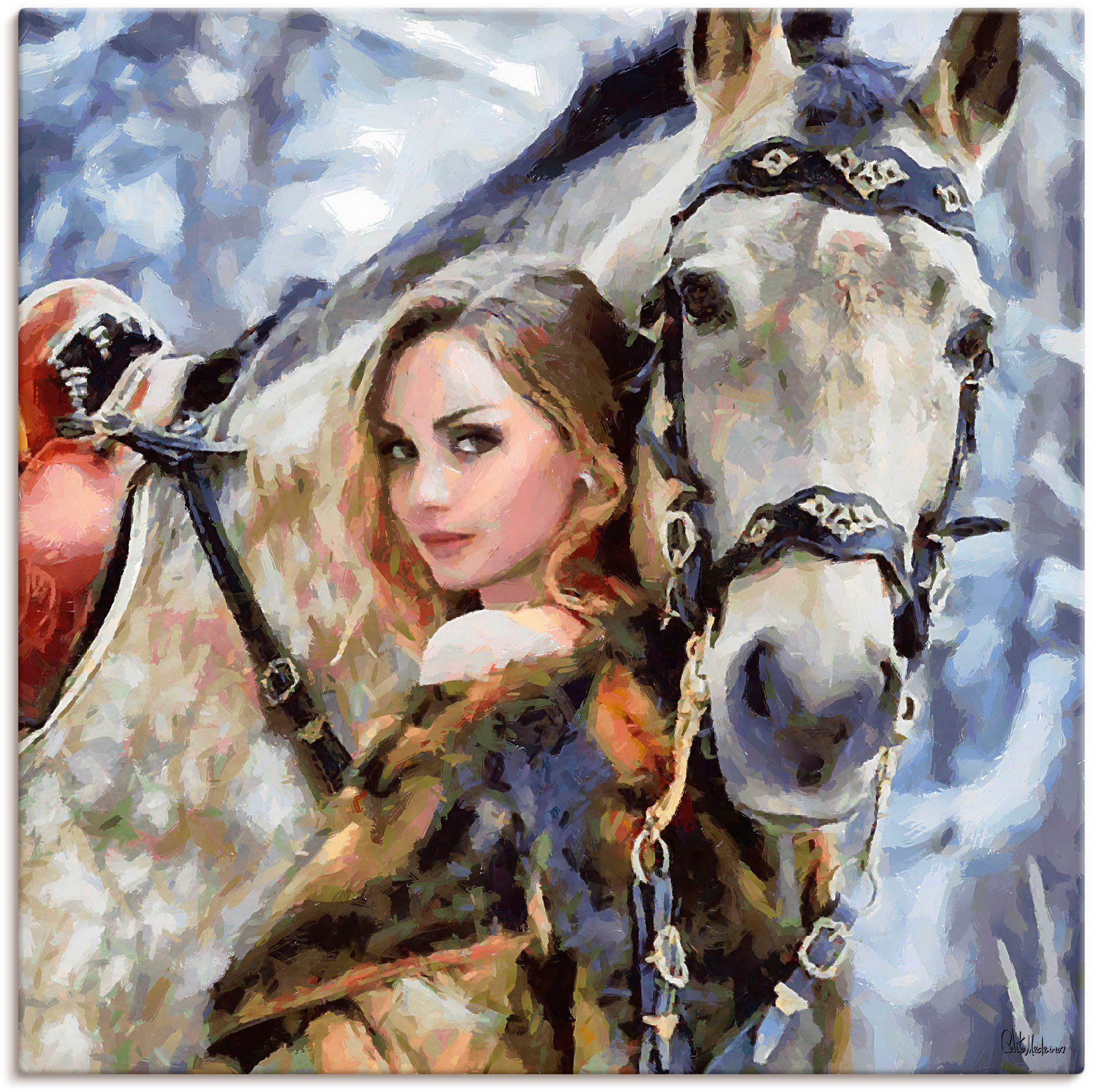 Artland Leinwandbild Mädchen mit weißem Pferd, Portrait (1 St), auf Holzrahmen gespannt