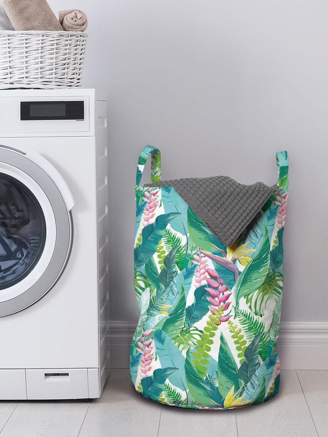 Abakuhaus Wäschesäckchen Wäschekorb mit Griffen Aquarell für Hawaii Kordelzugverschluss Dschungel Waschsalons, Exotische
