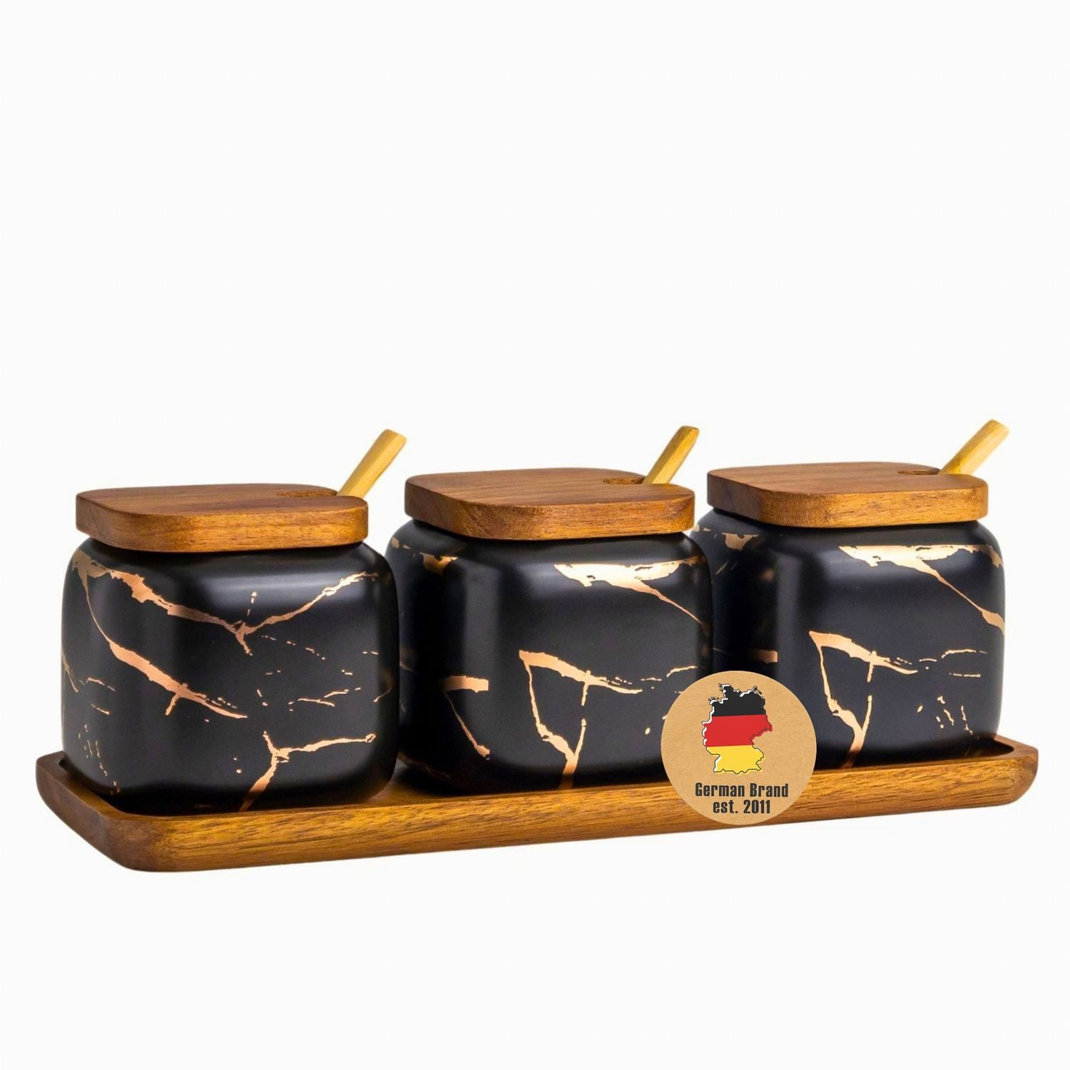 Intirilife Zuckerdose, Keramik, (Set, 3-tlg., 3er Set mit Deckel und Löffel), Zuckerdose mit Deckel Löffel Gewürzbehälter Vorratsdose Keramik 3-tlg.