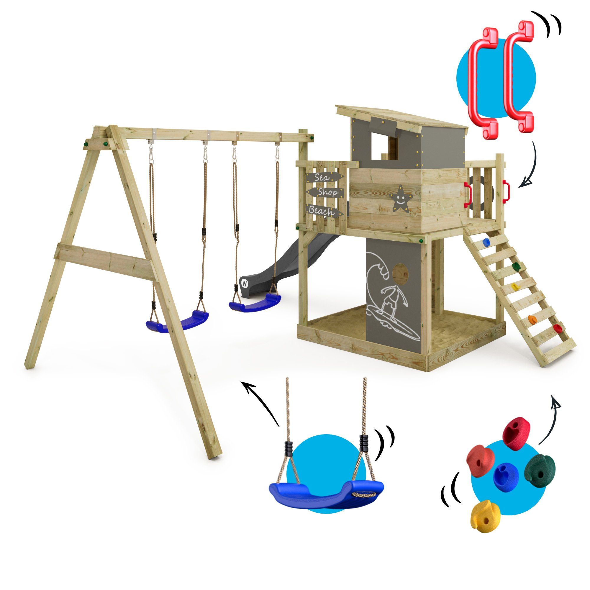 Wickey Spielturm Smart Camp – Kletterturm mit Rutsche, Schaukel & Spielhaus, Hochwertiges Klettergerüst mit 10 Jahren Garantie*