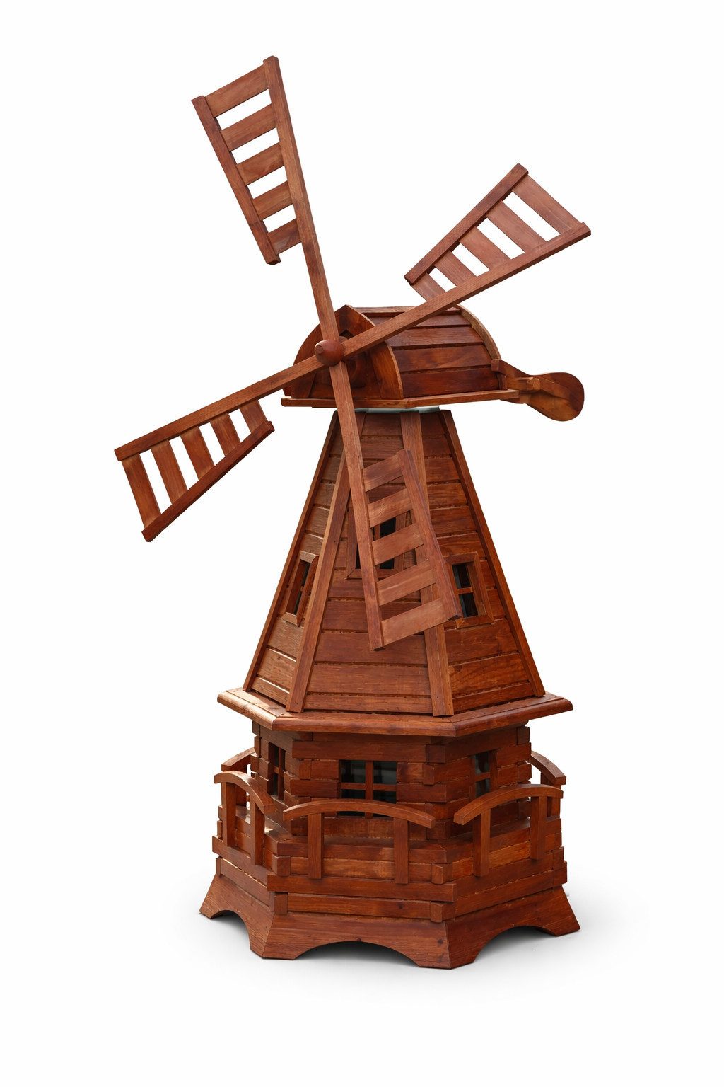 Holzdekoladen Deko-Windrad Holländische Gartenwindmühle Holz drehbar mit Fenster 130 cm