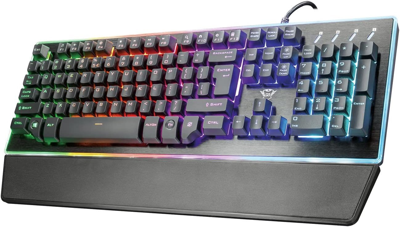 Trust Gaming GXT 860 Thura Halbmechanische LED-Tastatur DE QWERTZ Keyboard Gaming-Tastatur (Handballenauflage, Anti-Ghosting)