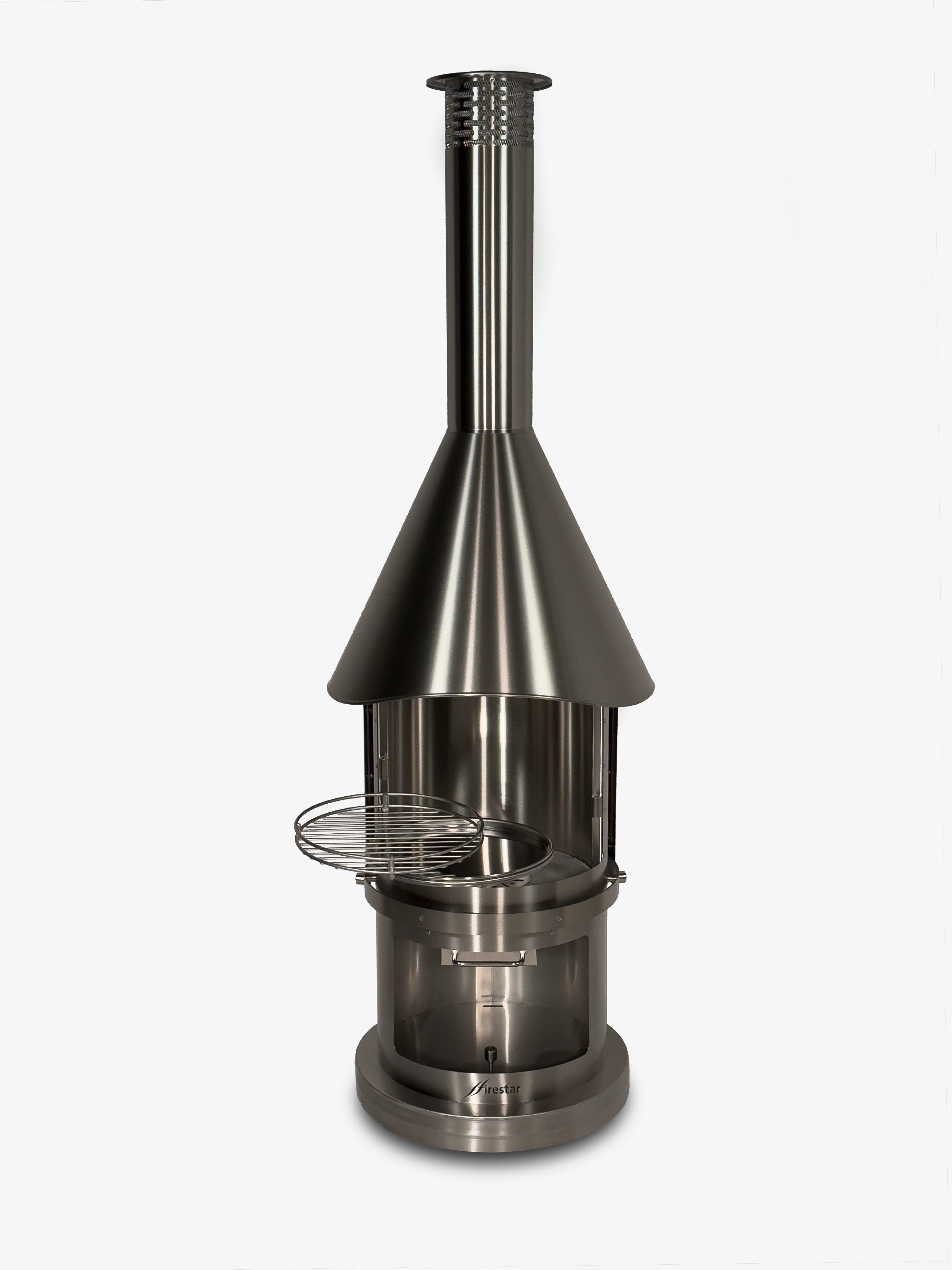 Firestar Gartenkamine Grillkamin DN 550 Swing 3. Generation NEU Edelahl gebürstet Grillkamin Kamin, inklusive Grillrost und Fettschutzpfanne
