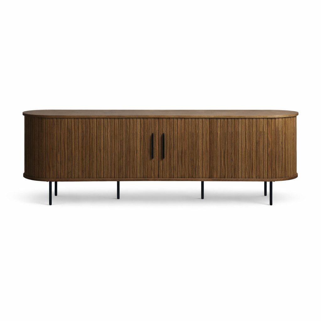 Liadomo Lowboard Uriel, TV-Möbel, TV-Board, TV-Unterschrank, 120 oder 180 cm Breite, Schiebetüren, Lamellen, schwarz, weiß, Natur, braun