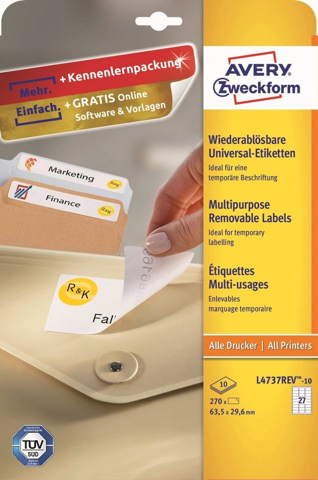 Thumbnail - Avery Zweckform Etiketten Universal-Etiketten 63,5x29,6 mm 10 Blatt/270 Etiketten weiß