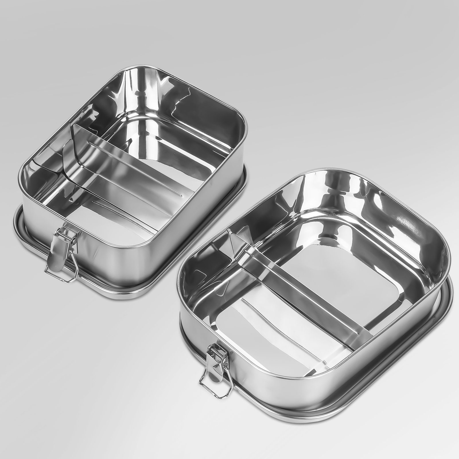 Clanmacy Lunchbox 800-1400ml Brotdose Metall Silber BPA Fächern Lunchbox (abnehmbar) Edelstahl, 1200+1400ml Brotdose Thermobehälter frei