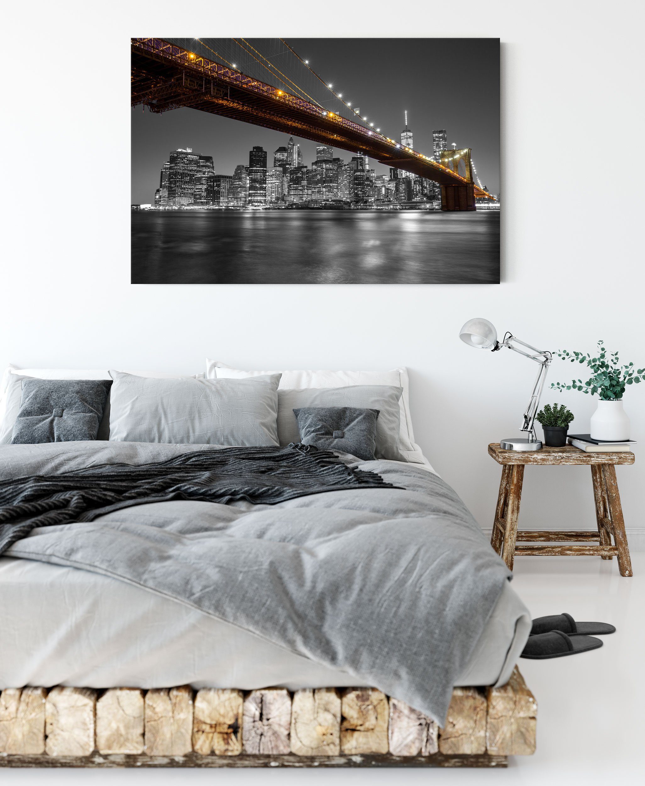 von fertig von Manhattan Pixxprint Manhattan, Leinwandbild Zackenaufhänger bespannt, St), Skyline Leinwandbild Skyline (1 inkl.