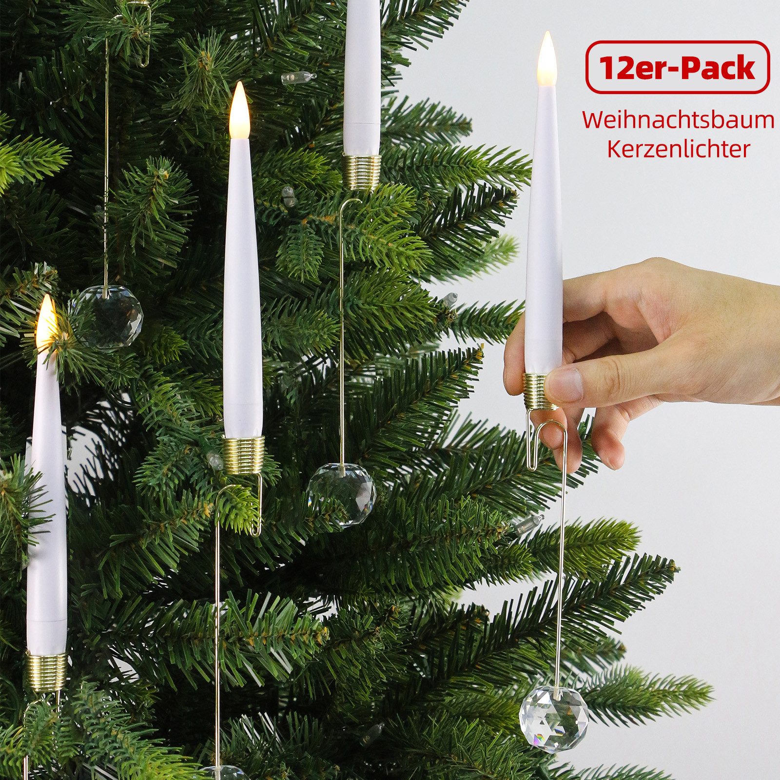 kisidus LED-Kerze LED Weinachtsbaum Kerzen mit Kristallkugel Haken,12 pcs ( günstig online kaufen
