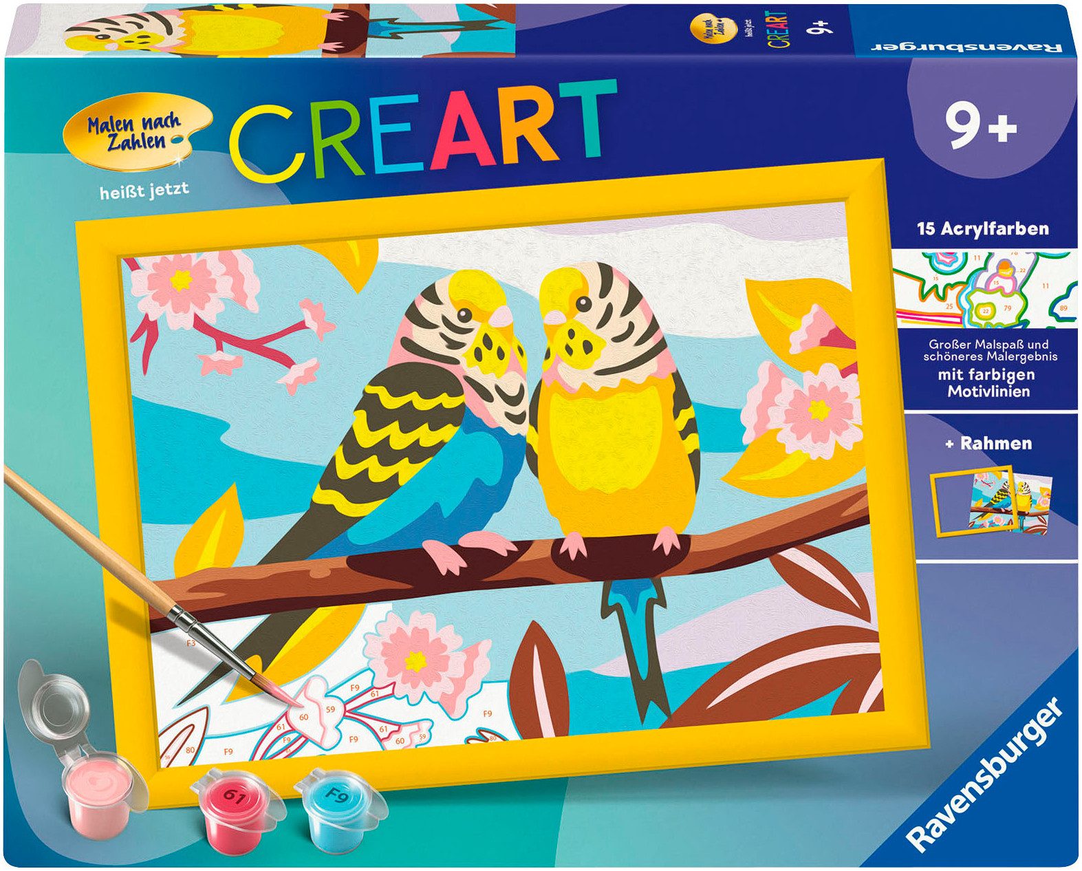 Ravensburger Malen nach Zahlen CreArt, Bunte Wellensittiche, Made in Europe
