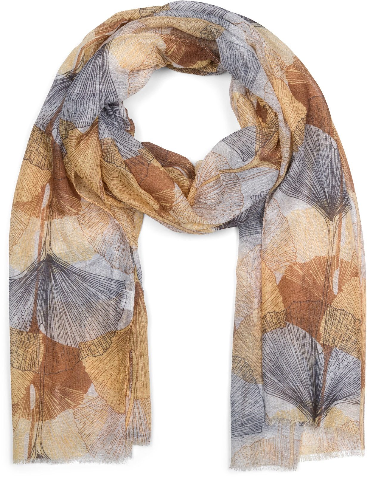 styleBREAKER Modeschal Langer Schal Ginkgo Leaves, günstig online kaufen