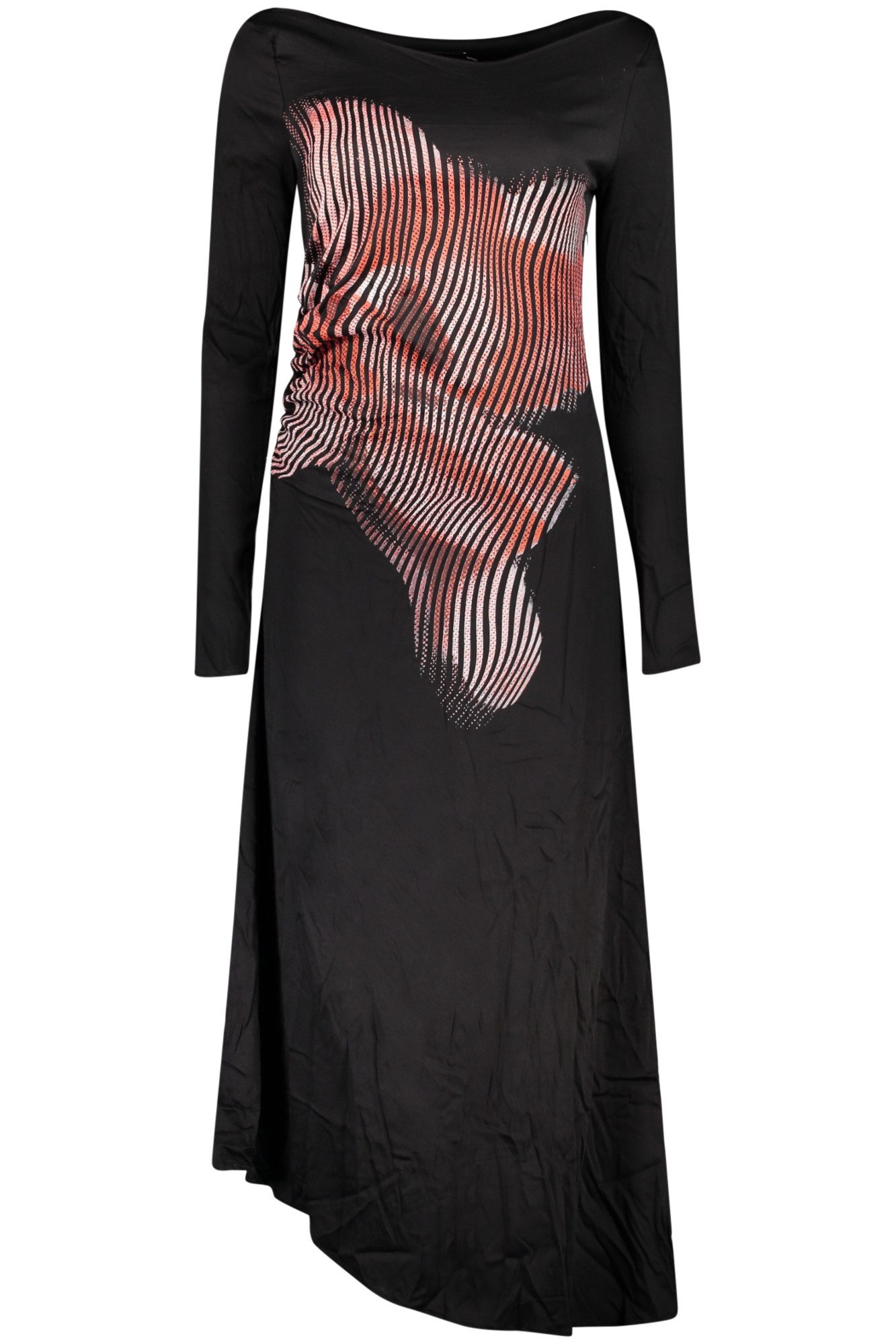 Desigual Partykleid Elegantes Schwarzes Damenkleid: Muster, Lange Ärmel, U-Boot-Ausschnit