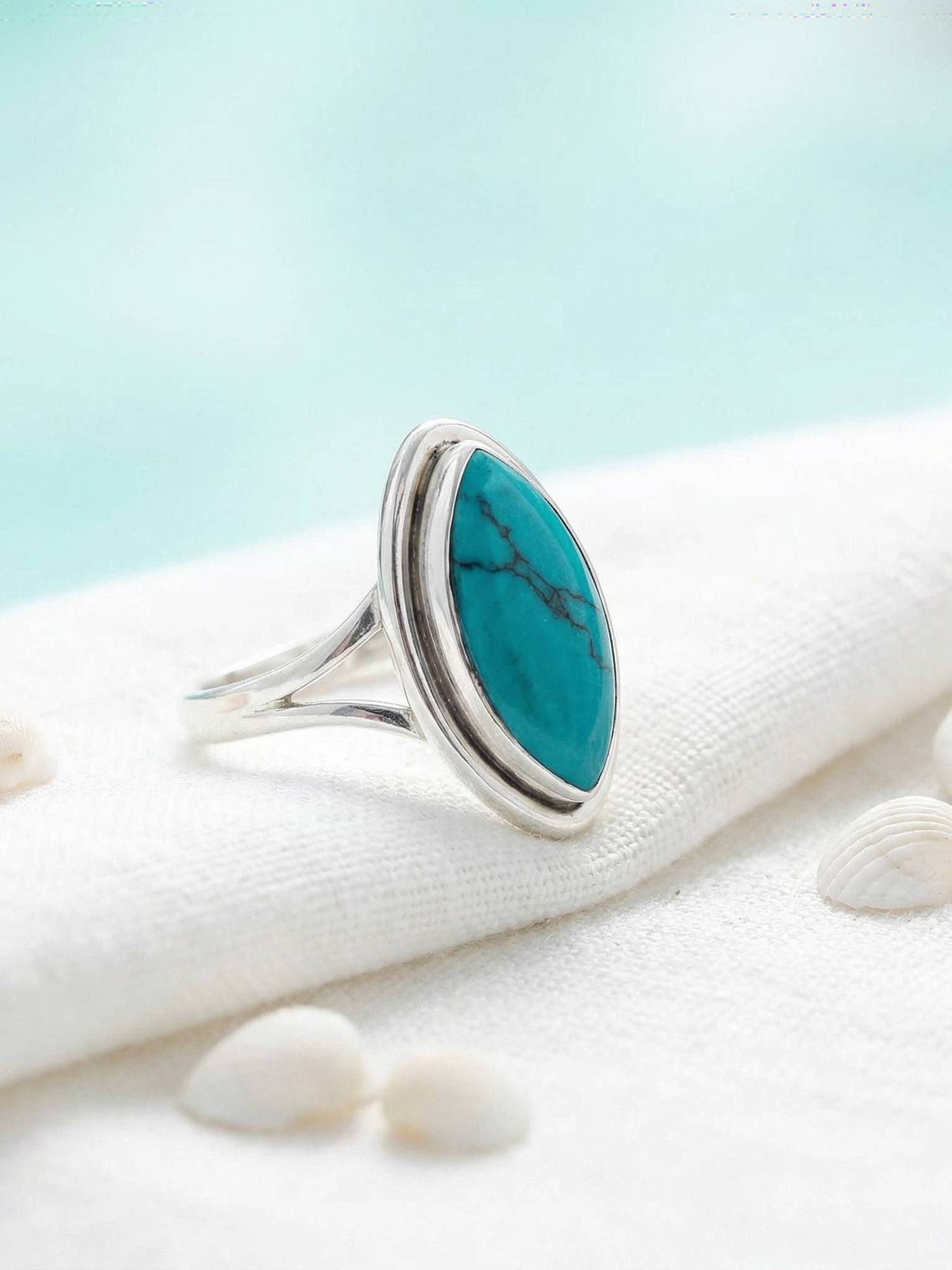 mantraroma Silberring SARALA Ellipse aus 925 Silber mit Türkis (Ring mit Sc günstig online kaufen