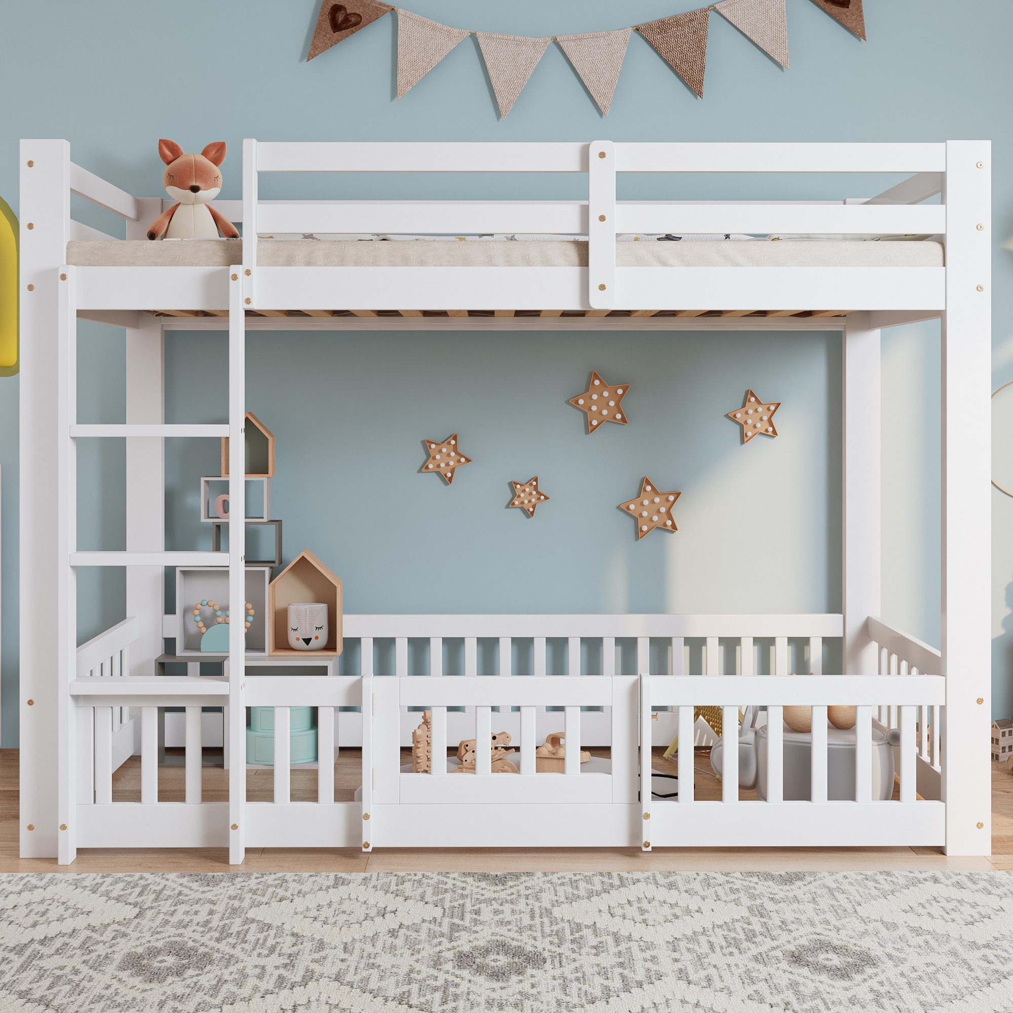 Flieks Etagenbett (mit rechtwinkliger Leiter, Zäune und Tür), Hochbett Kief günstig online kaufen