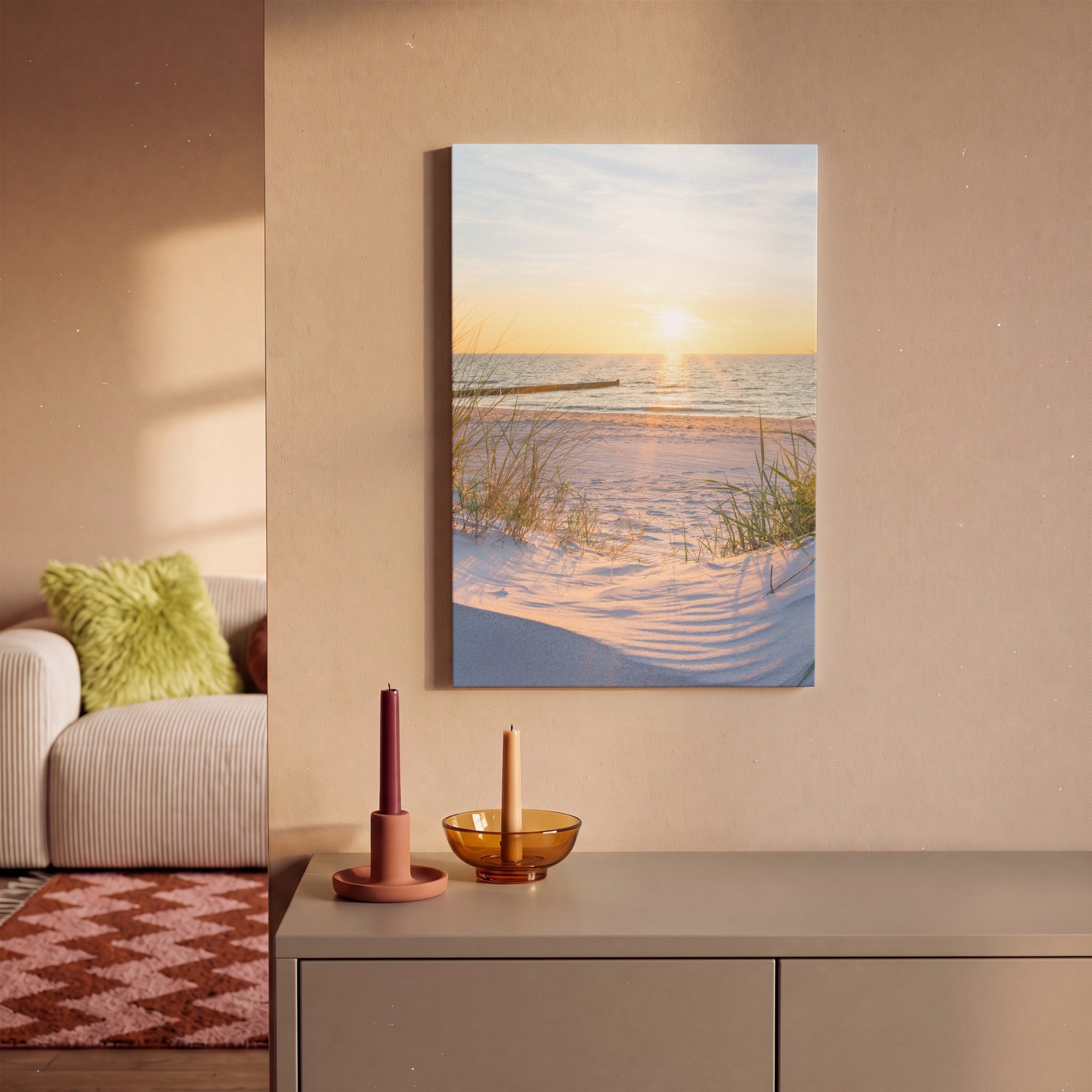 OneMillionCanvasses® Leinwandbild Strand - Sonne - Düne - Gras - Sand - Horizont, Fotodruck (1 St), Leinwand Canvas Wandbild, Wanddekoration 20x30 cm – Bild 2 von 5