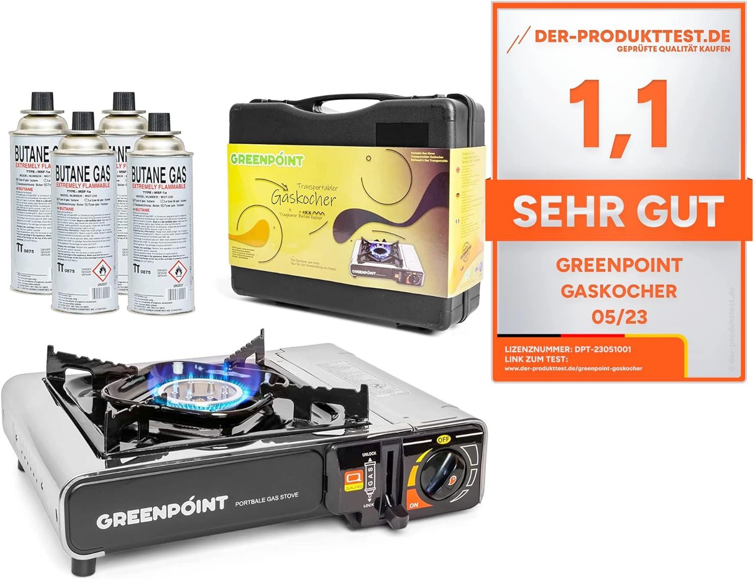 Greenpoint Gaskocher und Gaskocher mit Kartusche / Campingkocher mit gaskartusche, (Gaskocher), Edelstahl - Aluminium Gaskocher