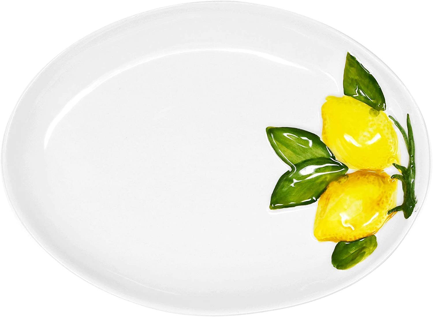 Lashuma Servierplatte Zitrone, Keramik, (1-tlg., 21 x 16 cm), Speiseteller für Kuchen oder Fleisch mit Zitronen Dekor